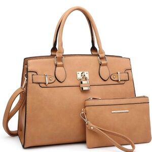 Chic Tan Satchel Bag Set